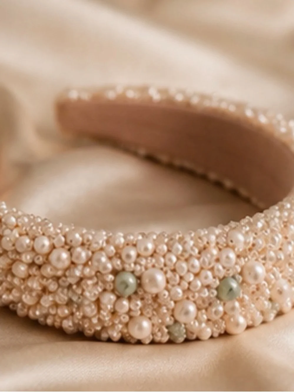 Pearl-Cluster Padded Headband in Blush